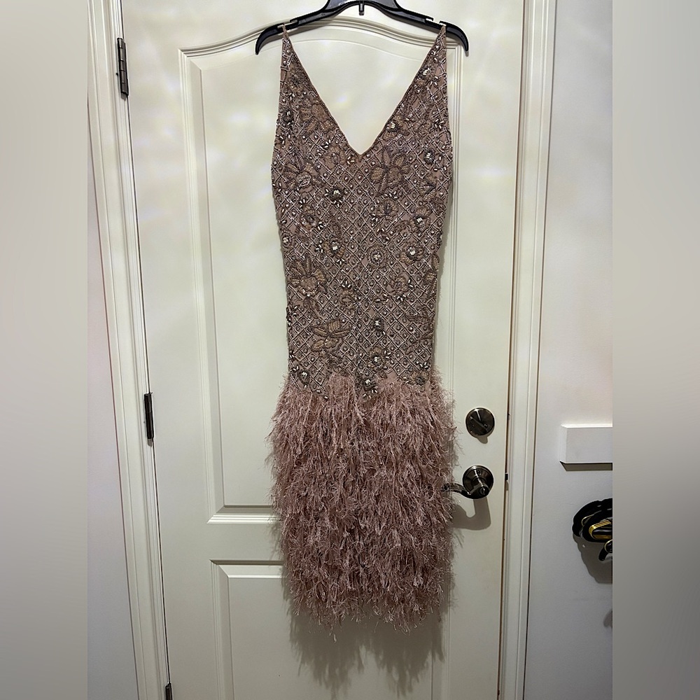 ASOS EDITION crystal floral embellished cami midi dress with faux feather hem